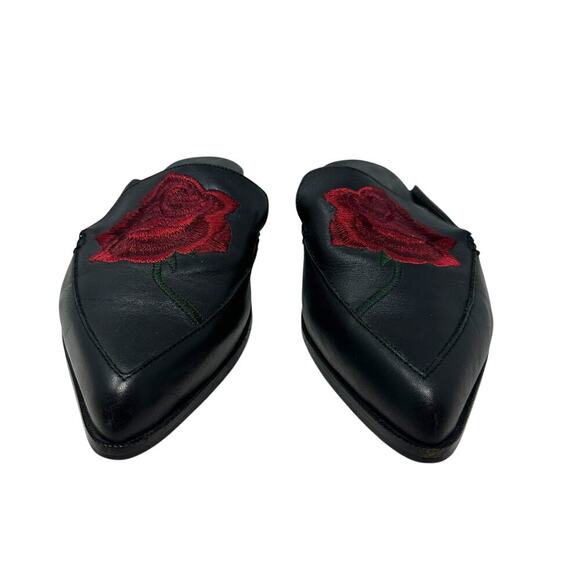 Intentionally Blank Fanning Rose Floral Embroidered Leather Mule Black 40 US 10 - Picture 2 of 10